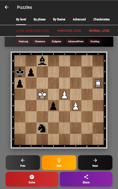 Chess tactical puzzles by level and theme